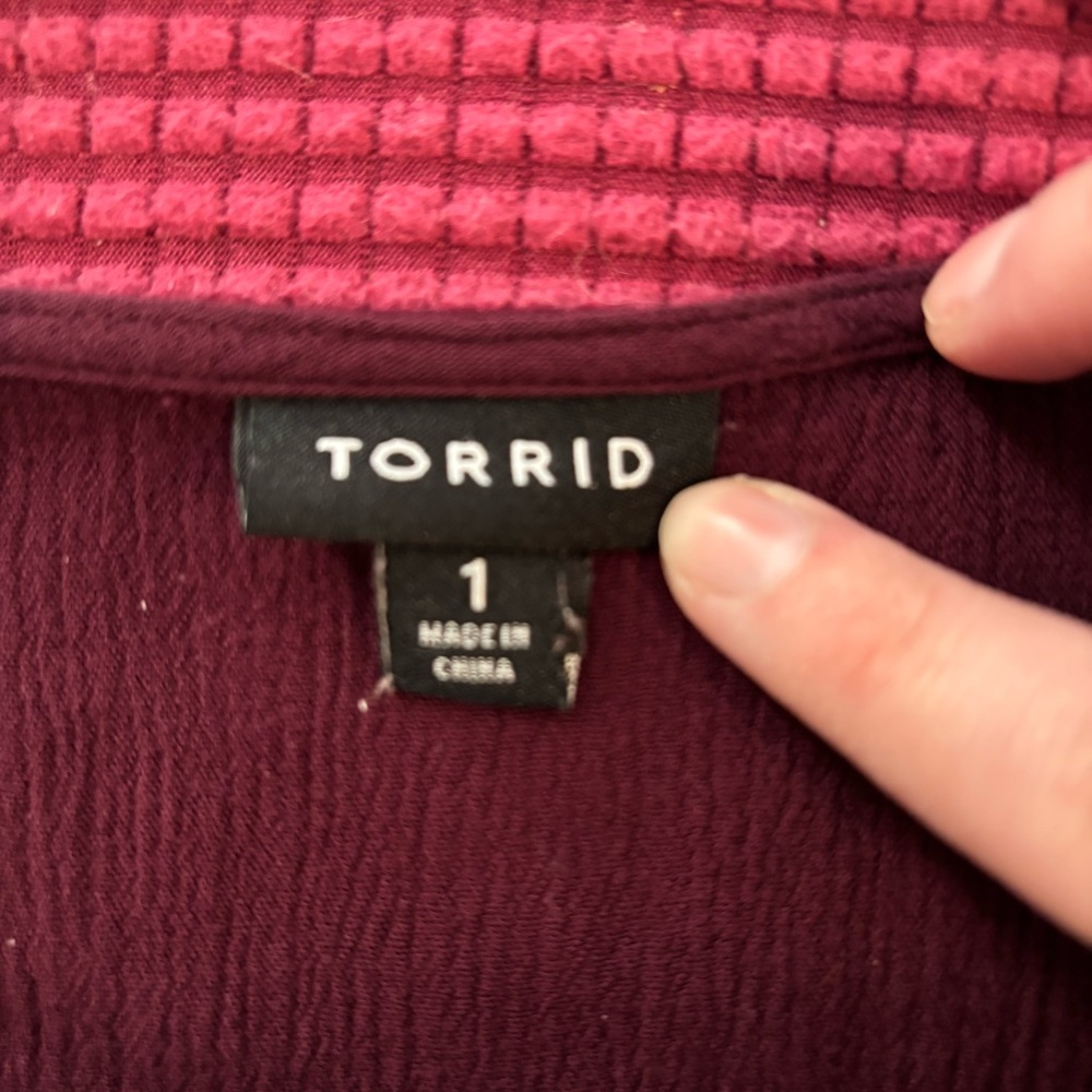 Torrid Burgundy Long Sleeve Blouse with Crochet and Lace Detail - Picture 4 of 5